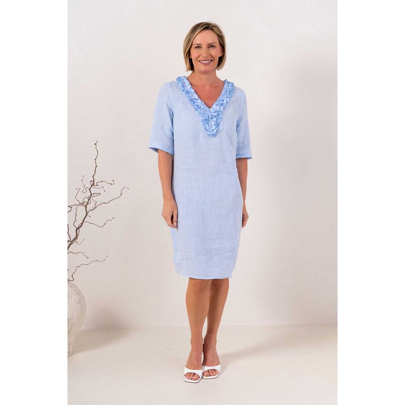 See Saw 100% Linen  Ss Ruffle Front Dress image number 3